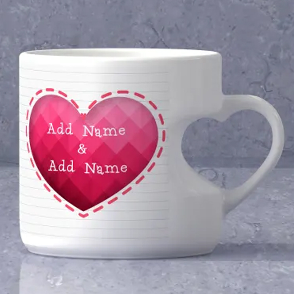 Personalised White Heart Handle Mug